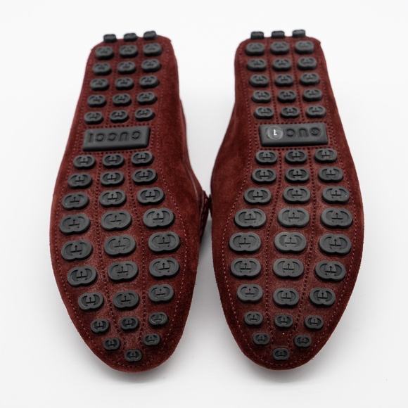 size 7G 7.5 US Gucci Burgundy Red Suede Loafers Driver Horsebit main image 4
